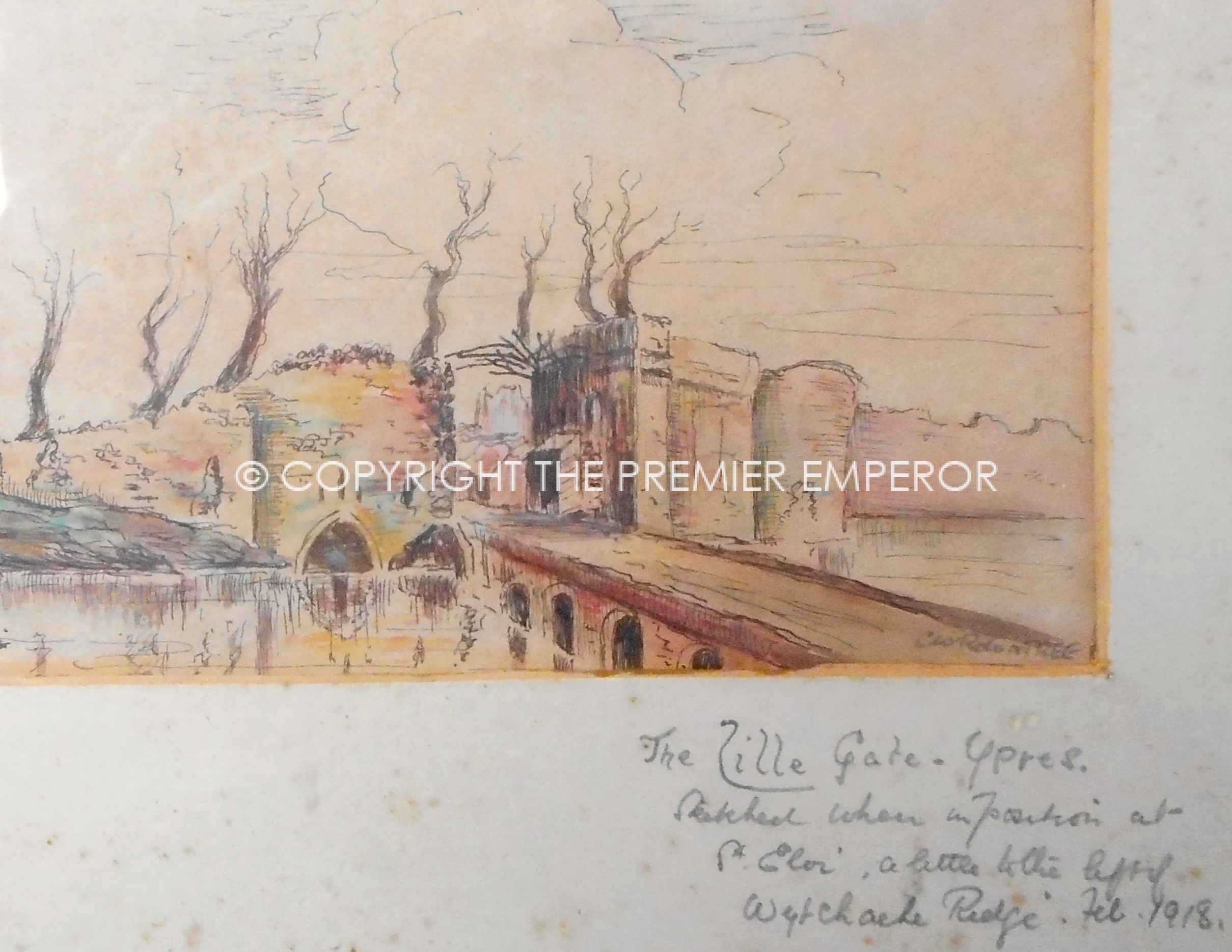 Lille Gate Ypres, Feb.1918(Watercolour/Pen & Ink.).