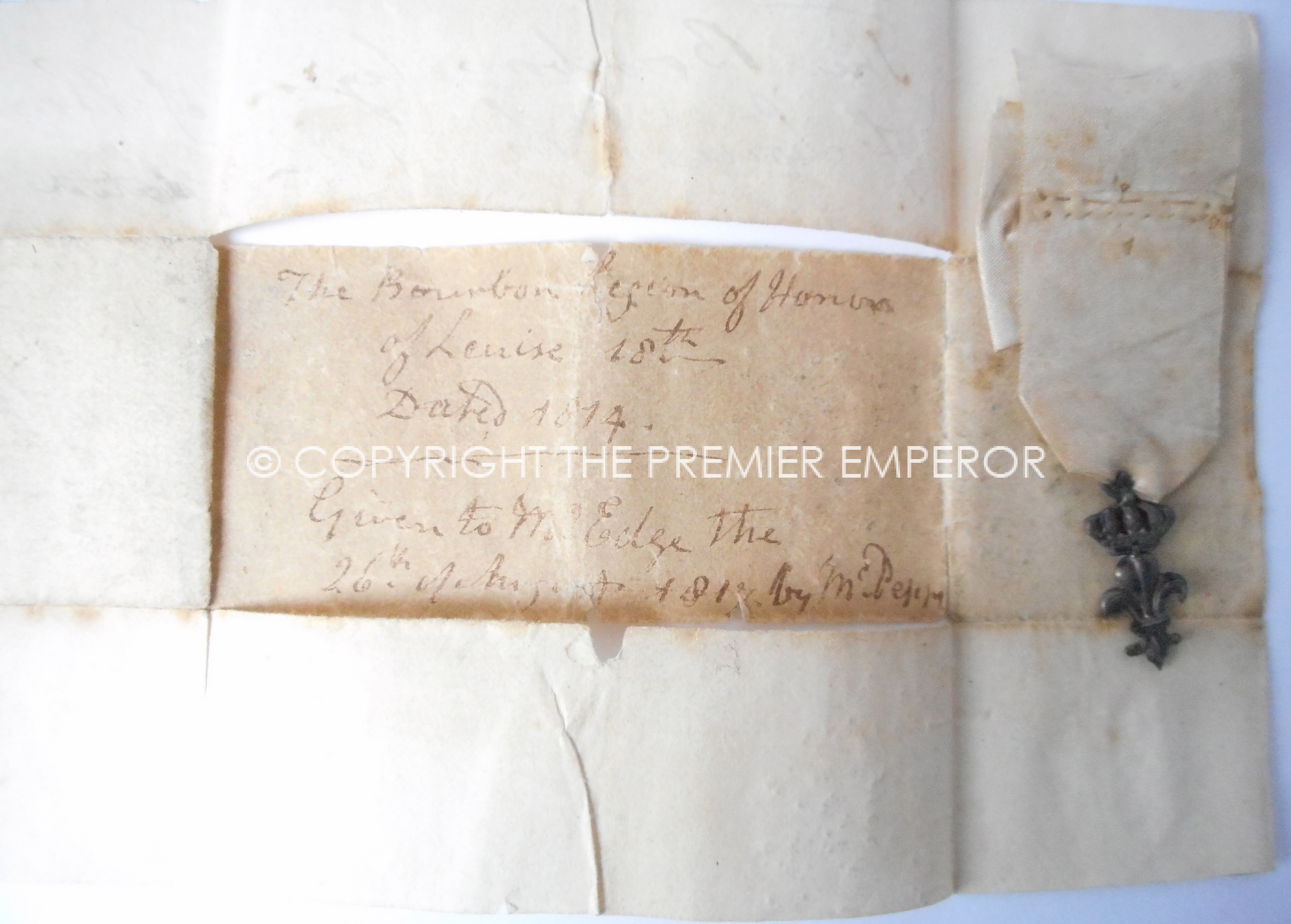 French Order du Lys,1814 1with paperwork.