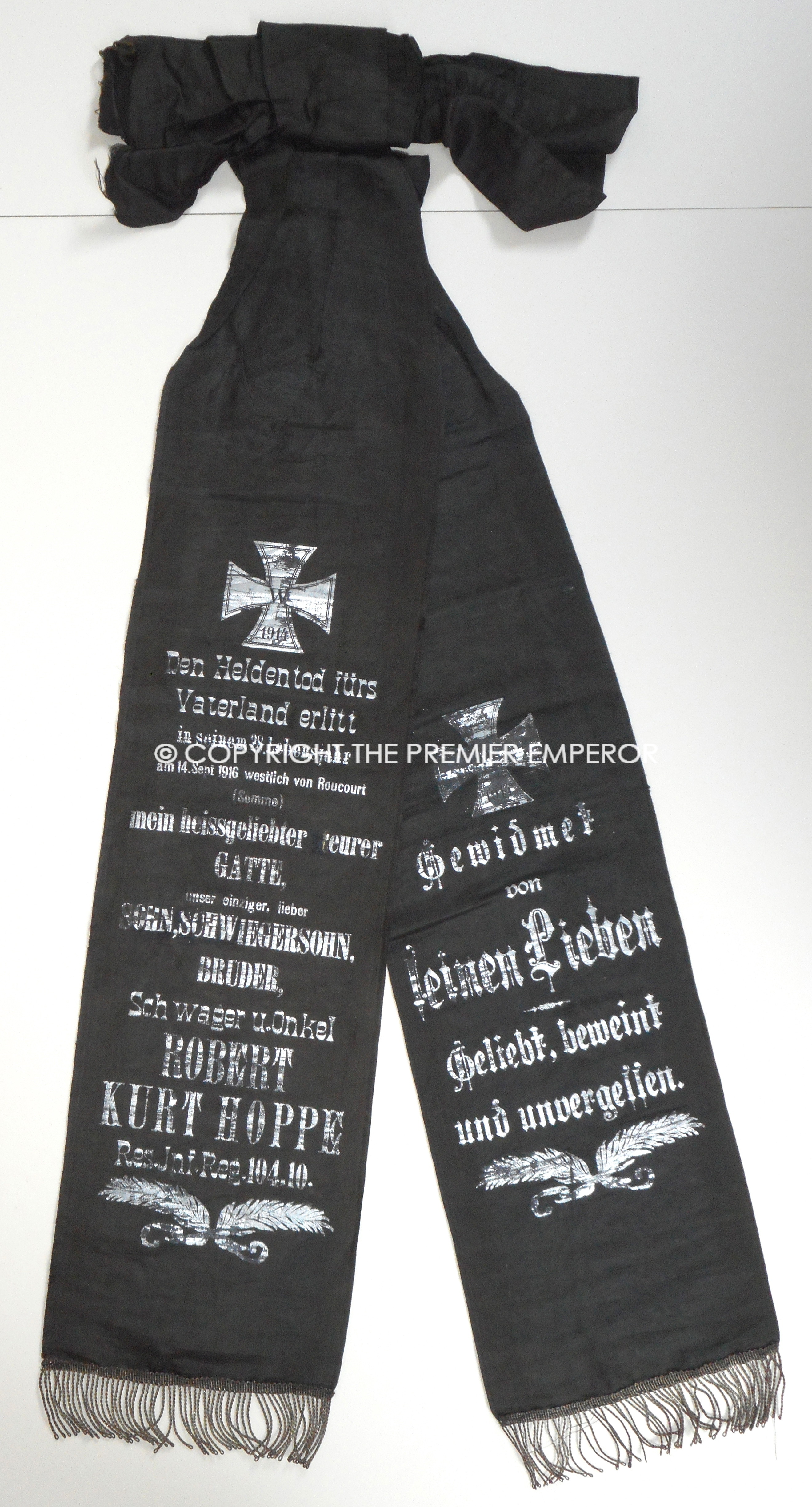 German Great War Funeral ribbon banner for the Somme 1916.