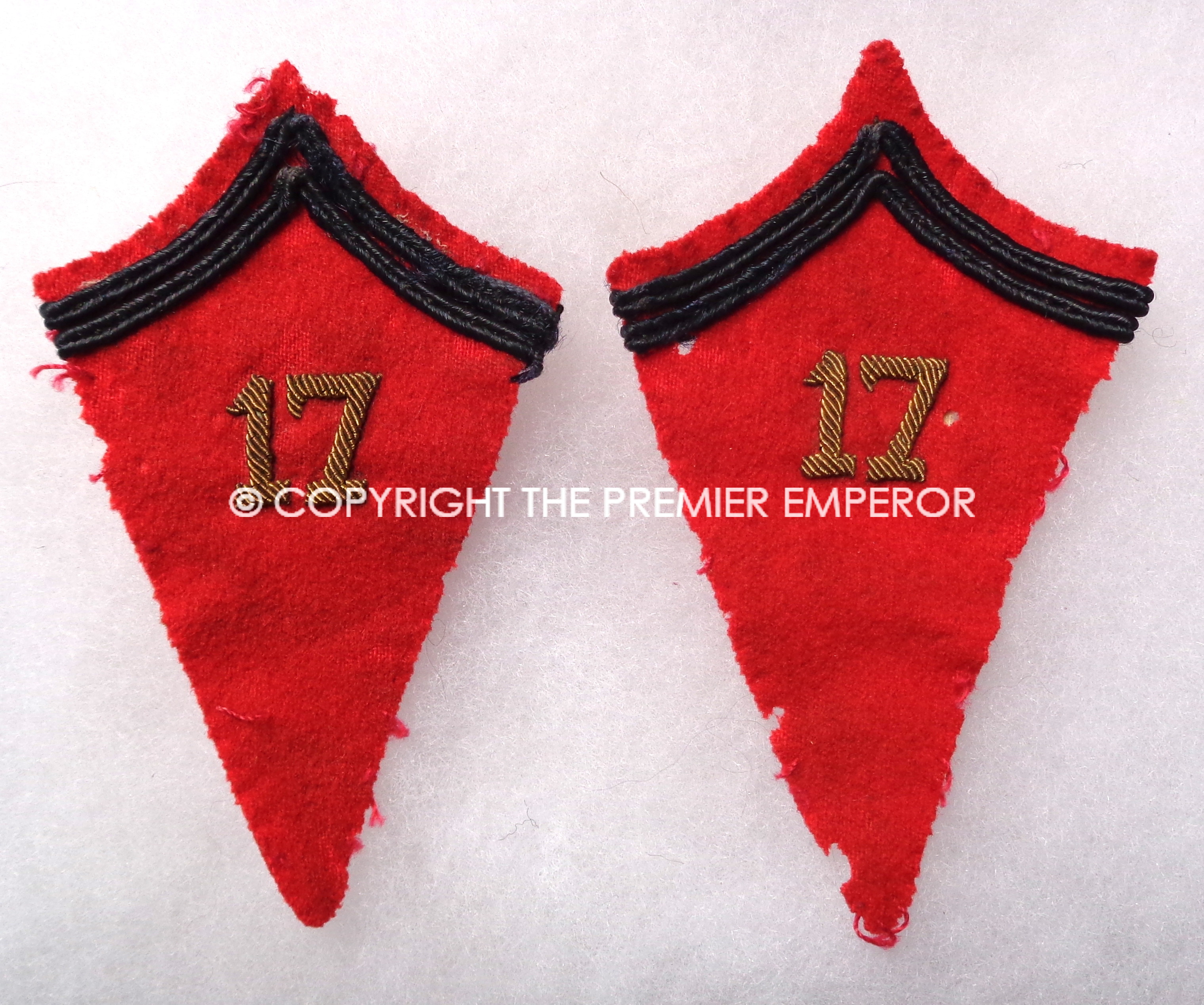 France. Pair of 17th Regiment D'Artillerie Officiers collar patchs.Circa.1940