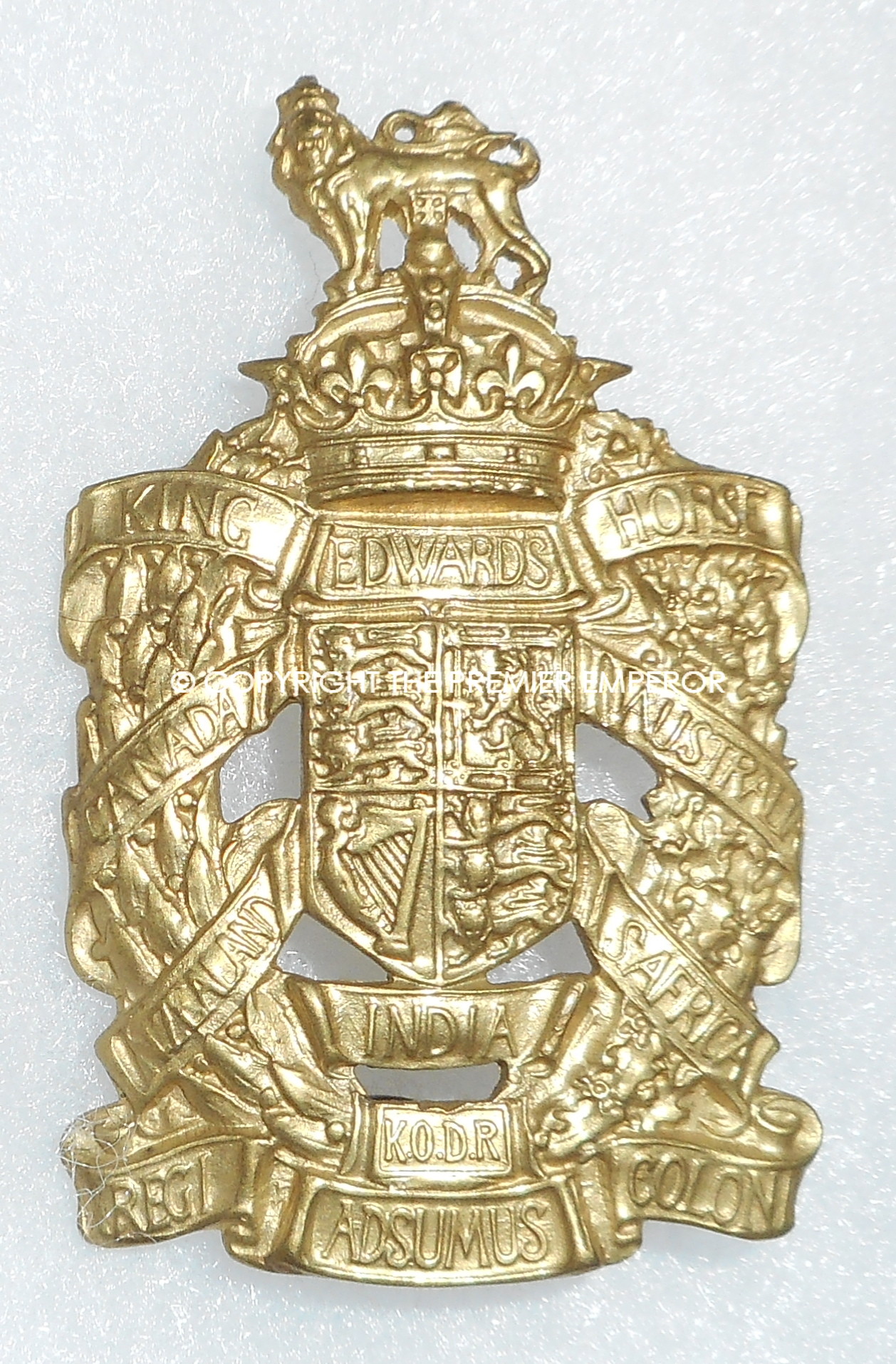 British King Edward's Horse(The Dominions Regiment)Special Reserve Cavalry cap badge.1st type in Yellow-brass.Circa.1908-1922