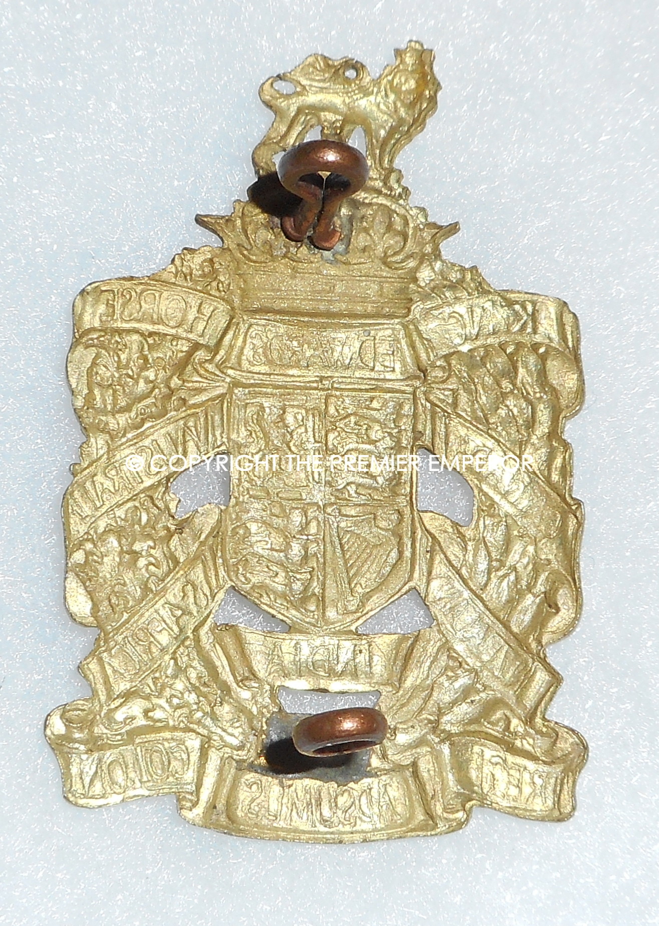 British King Edward's Horse(The Dominions Regiment)Special Reserve Cavalry cap badge.1st type in Yellow-brass.Circa.1908-1922