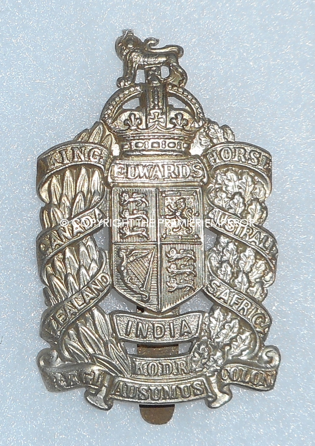 British King Edward's Horse(The Dominions Regiment)Special Reserve Cavalry cap badge.2nd type. (Incorrect Spelling of Motto)Circa.1908-1922