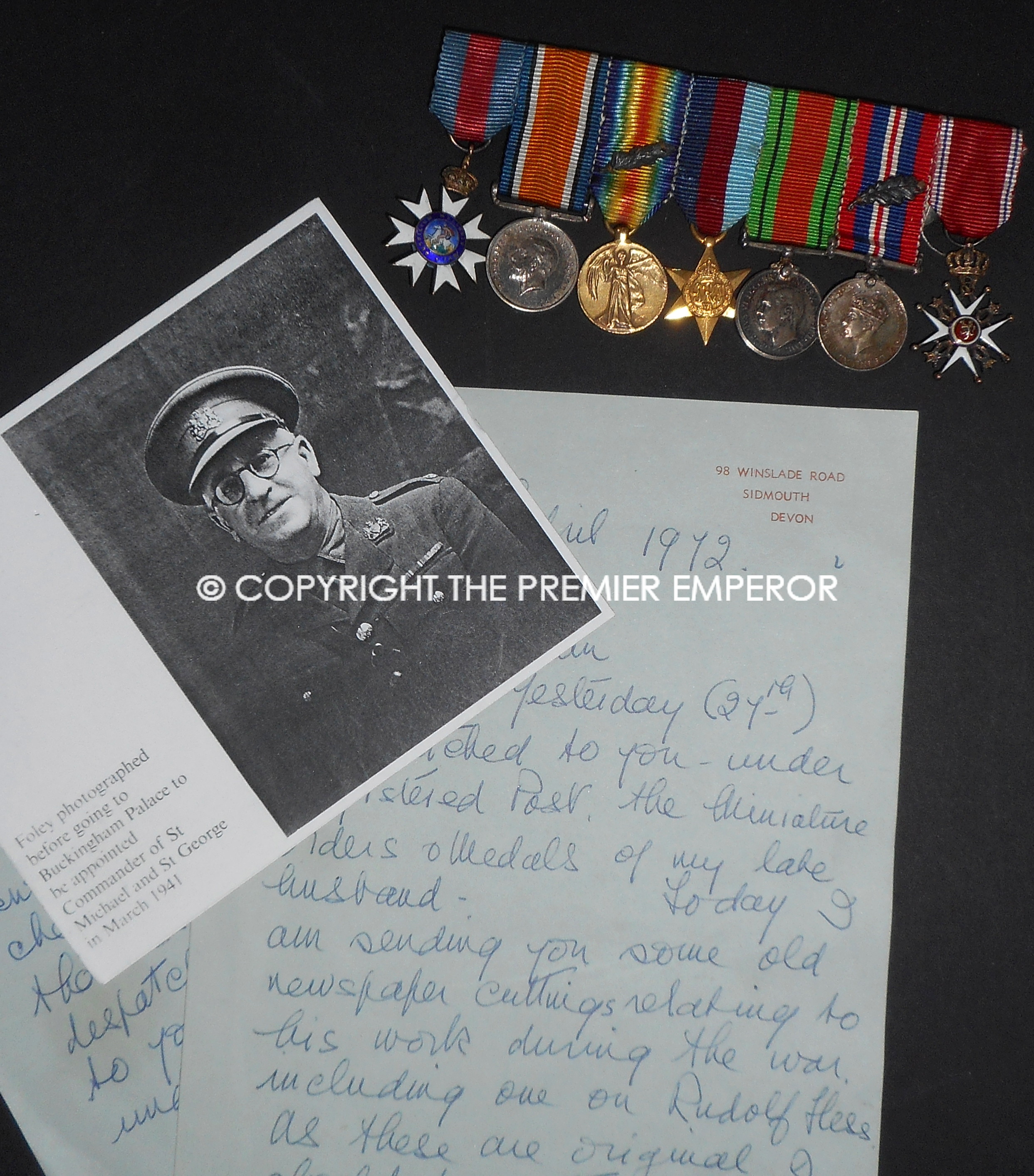British. 100% Authentic Miniature group of medals belonging to Colonel Frank Foley MI6. with Rudolph Hess related items.