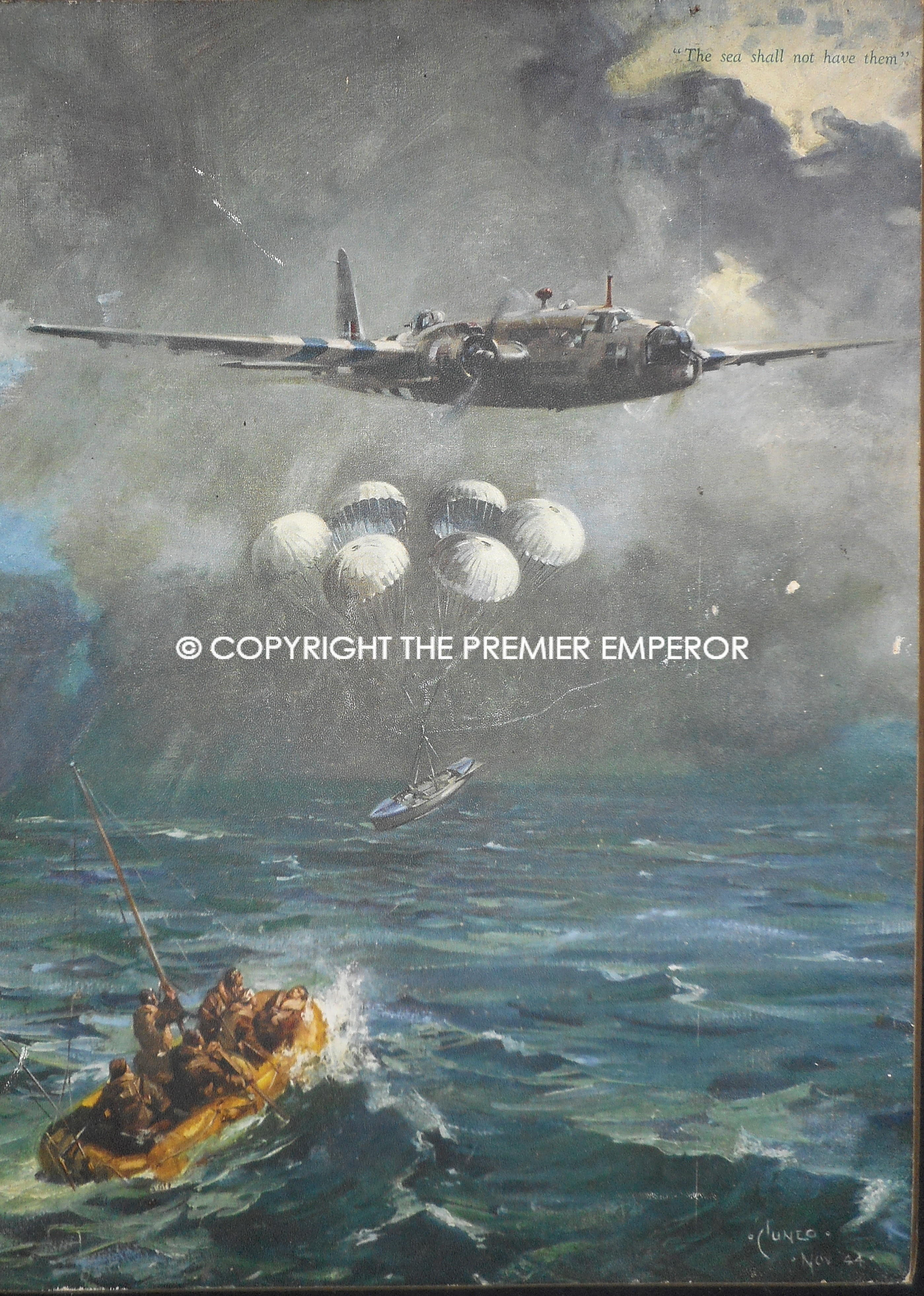 British Wartime R.A.F. Oiliograph "The sea shall not have them" Circa.1944 by T.Cuneo