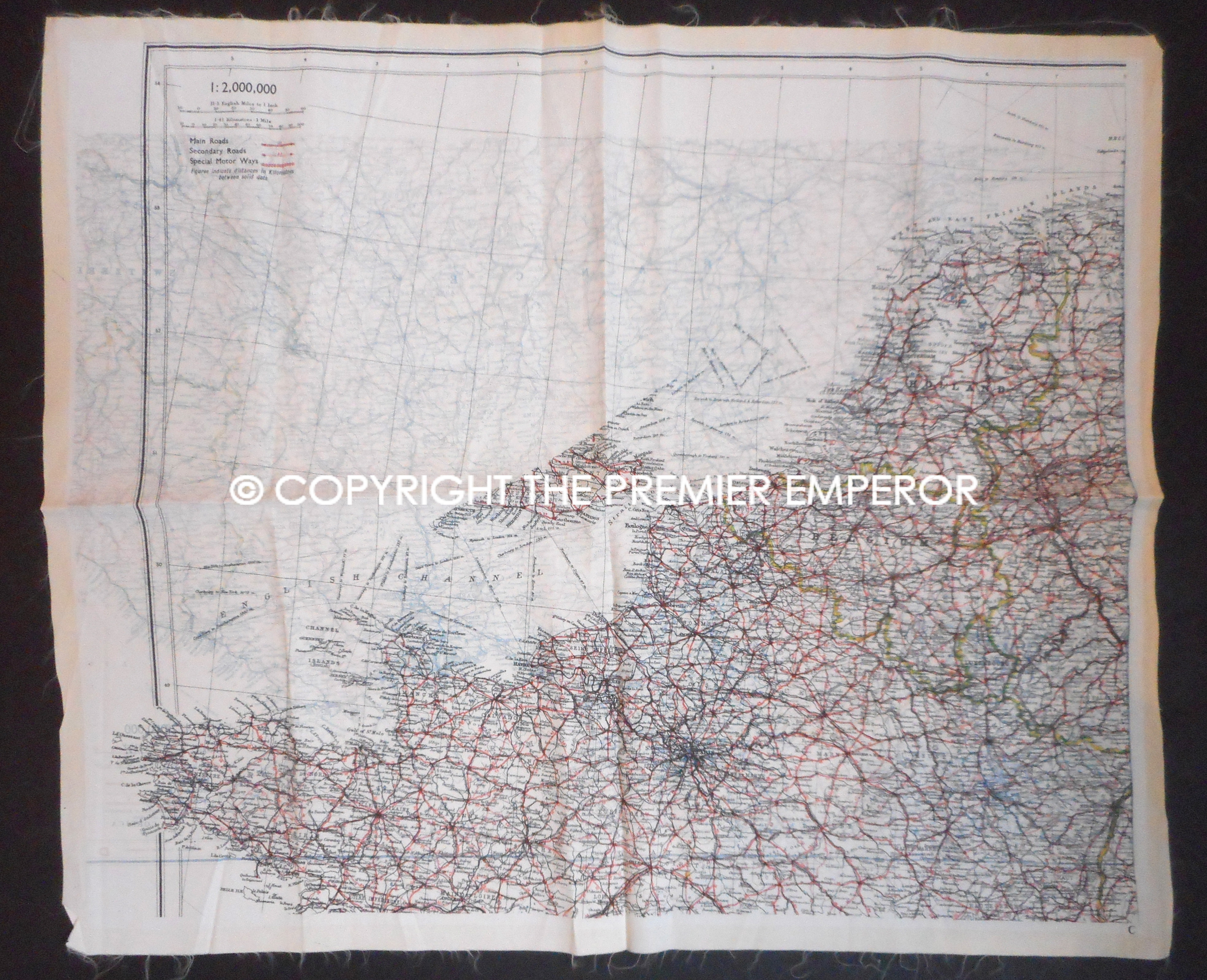British S.O.E. Escape/Evasion map of France, Spanish & Low Countries borders. Circa.1940/45