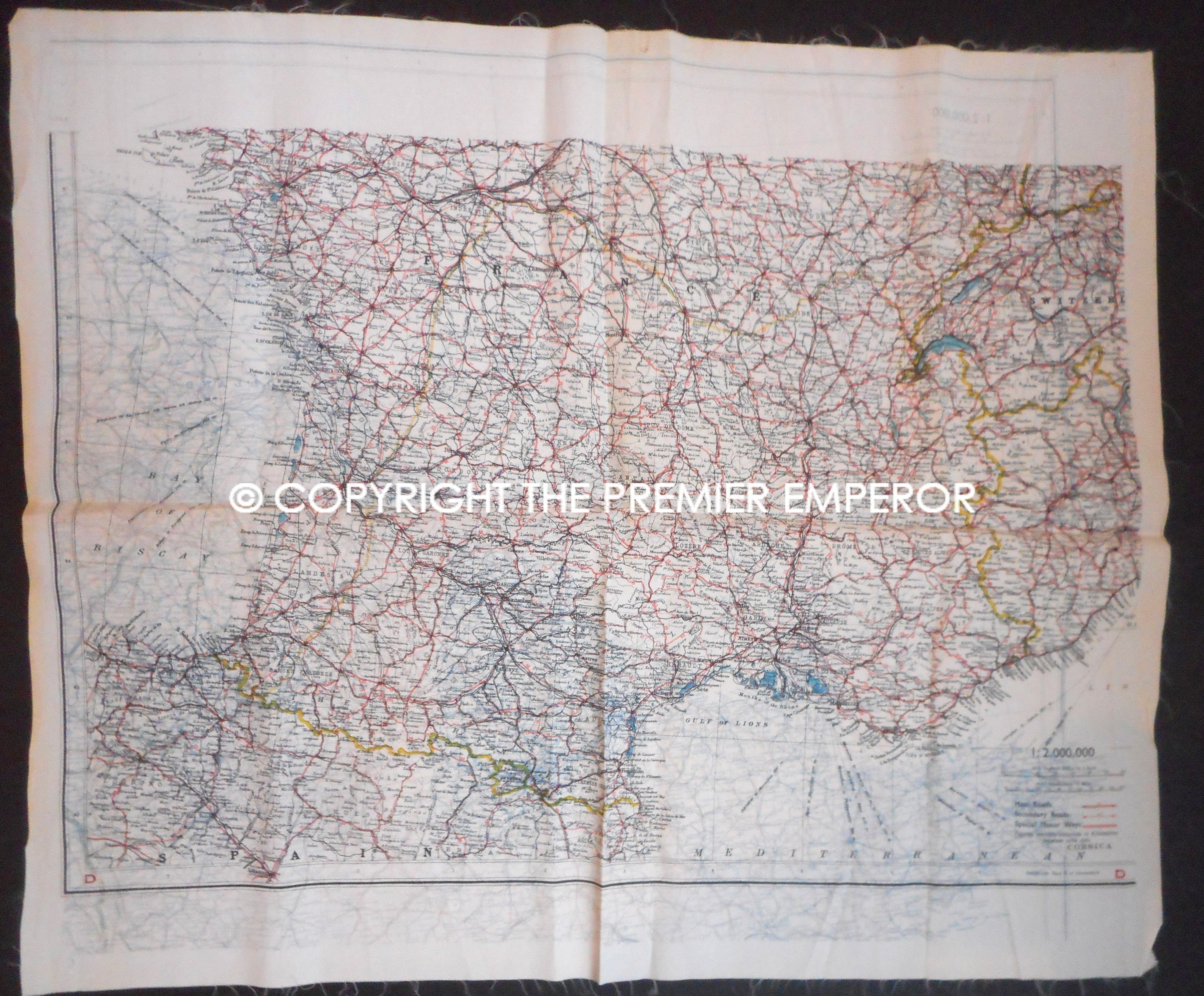 British S.O.E. Escape/Evasion map of France, Spanish & Low Countries borders. Circa.1940/45