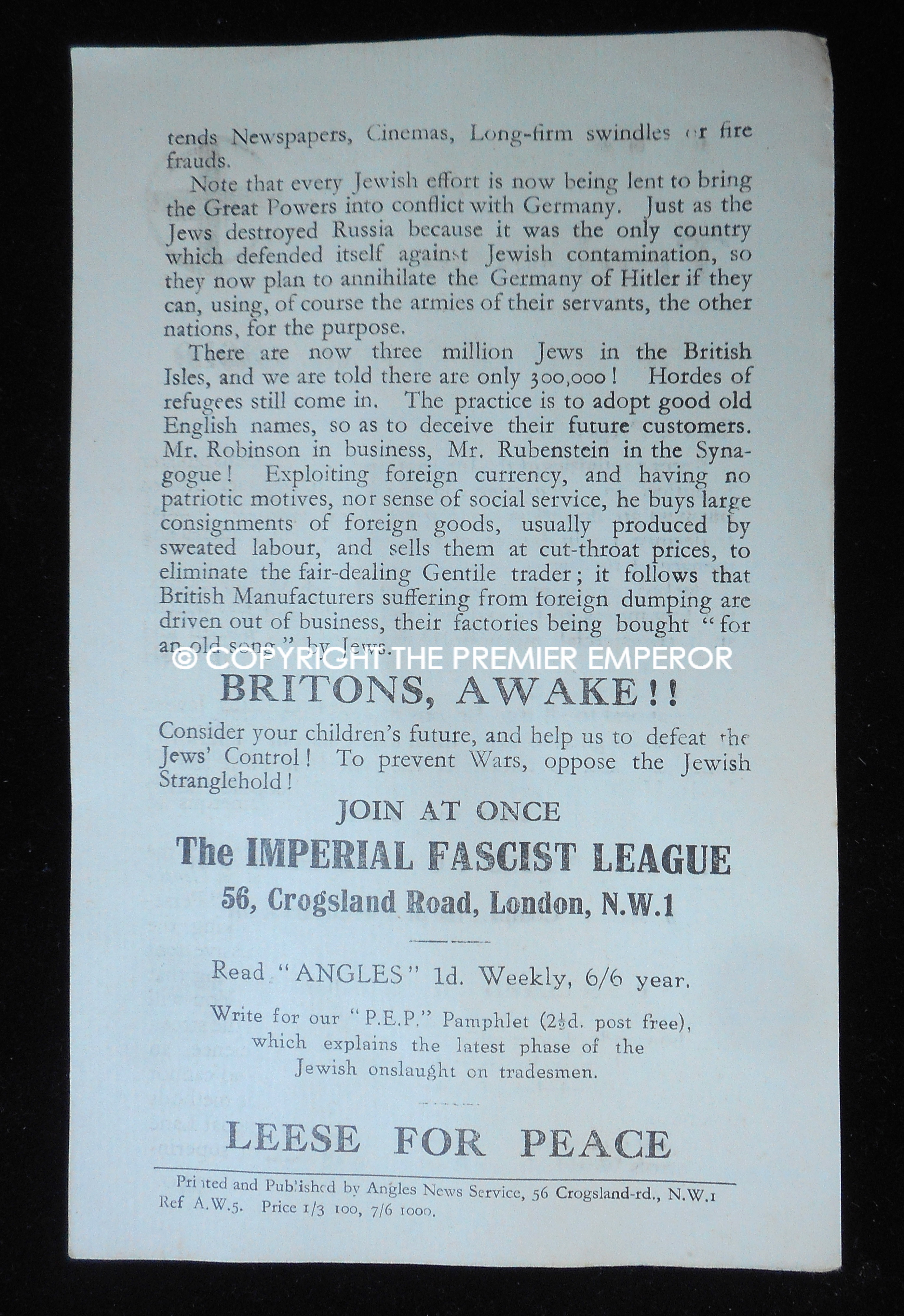 British Union of Fascist propaganda leaflet Circa.1930's