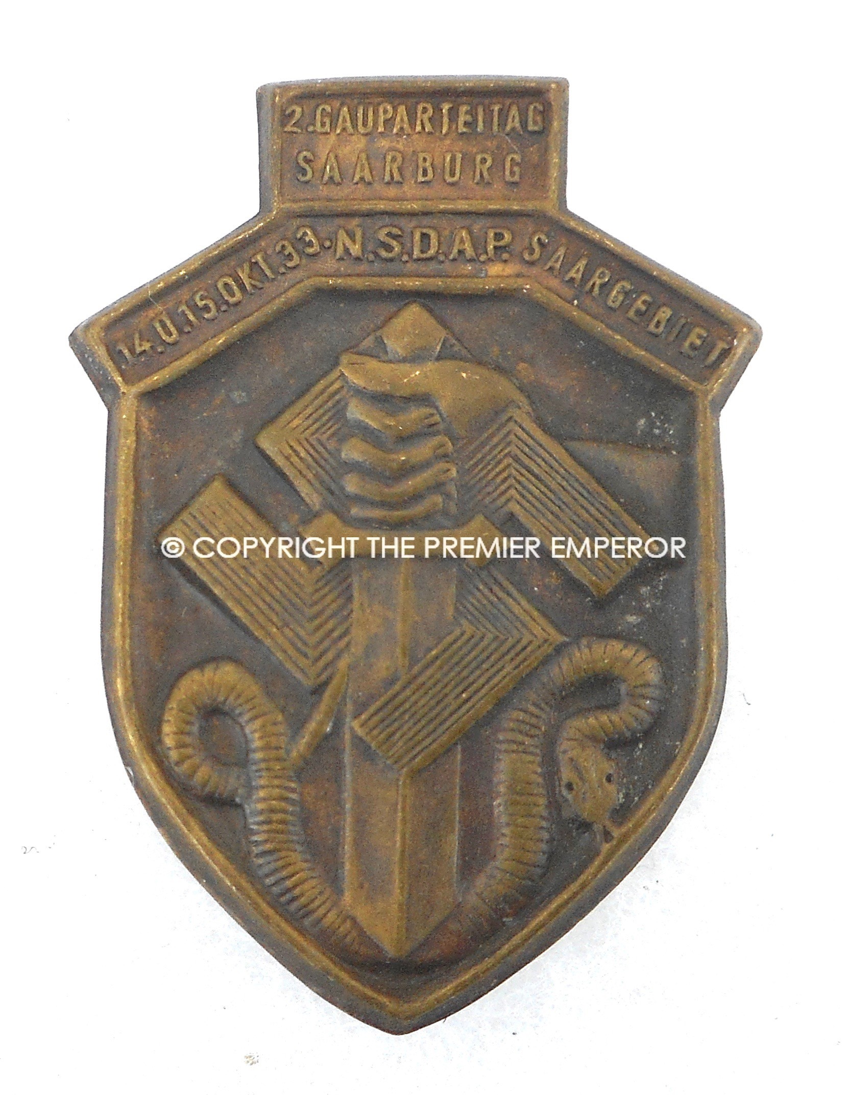GermanTinnie/Daybadge.2ndGauparteitagAaarburg..14.u.15.Okt.33.N.S.D.A.P.Saargebiet.Circa.1933